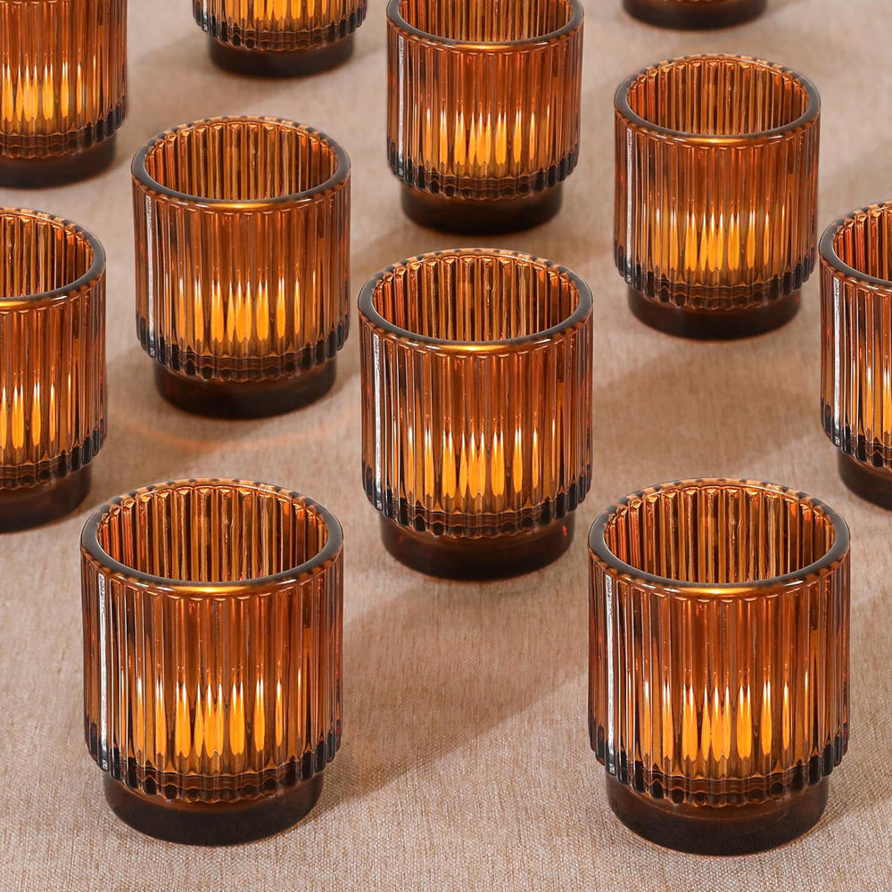 Candle Zero - Vintage Ribbed Amber Glass Tealight &